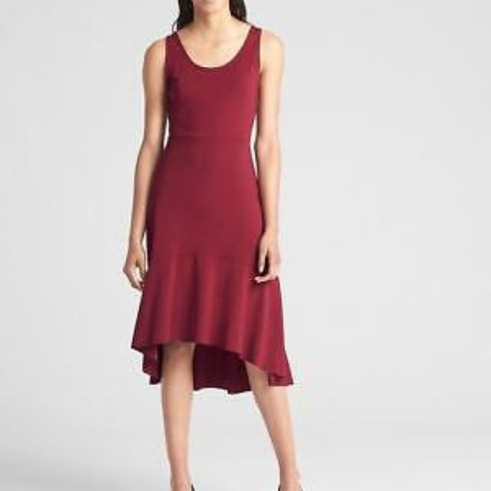 Red Midi Dress - Peplum hem - Scoopneck with bra friendly thick straps